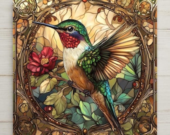 Art Nouveau Hummingbird Wall Art Ceramic Tile Nature Gift Vintage Decor Floral Bird Art Hummingbird Gift Tile