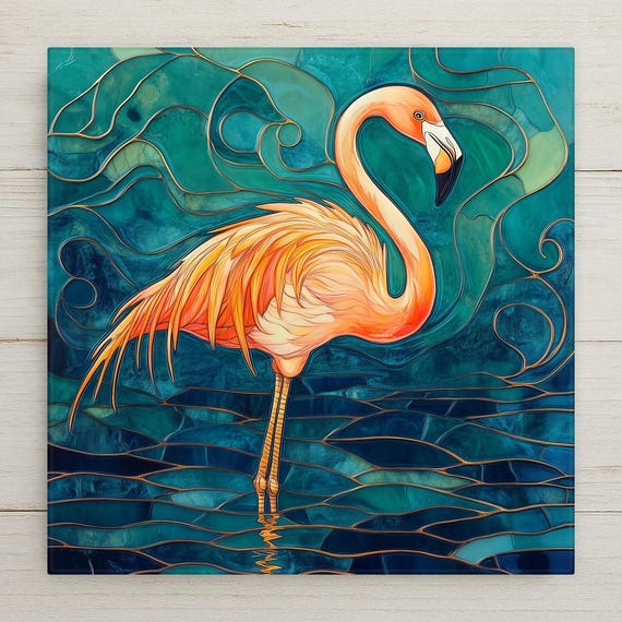 Flamingo Wall Art Ceramic Tile Flamingo Gift Coastal Bathroom Decor Tropical Bird Lover Art Nature Gift Tile