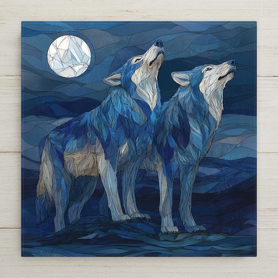 Wolf Pair Wall Art Ceramic Tile Wedding Gift Newlywed Decor Anniversary Couple Gift Romantic Wolf Tile