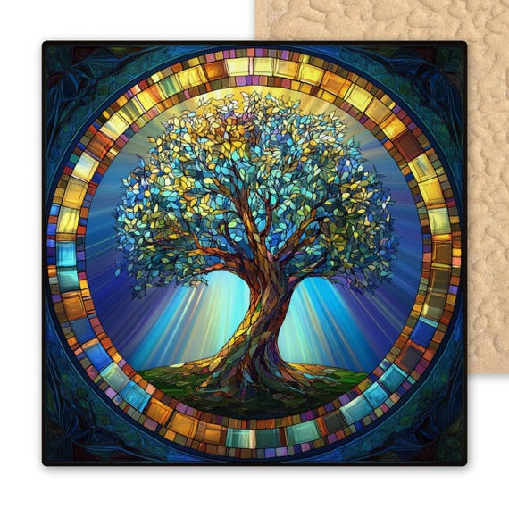 Tree of Life Ceramic Tile Art: Stained Glass-Inspired Wall Decor, William Morris Art Nouveau Style