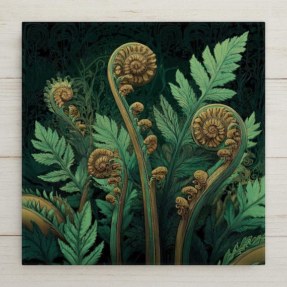 Fern Wall Art Ceramic Tile – Art Nouveau Botanical Decor, Emerald Woodland Wall Decor, Dark Cottagecore Home Decor