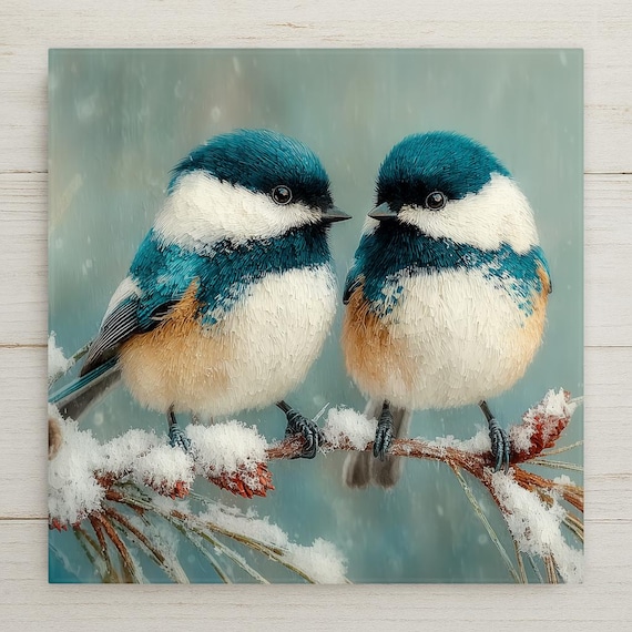 Chickadee Wall Art Ceramic Tile Winter Nature Art Birdwatcher Gift Snow Branch Decor Bird Lover Cabin Nature Gift