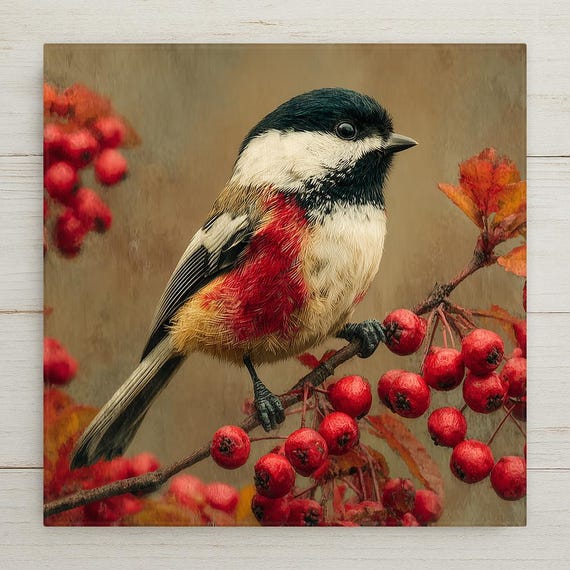 Chickadee Wall Art Ceramic Tile State Bird Gift Massachusetts Decor Maine Art Birdwatcher Gift Place Identity Nature