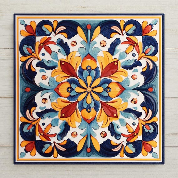 Talavera Ceramic Tile: Southwest Inca Floral Decor