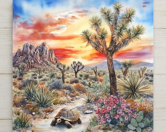 Joshua Tree Wall Art Ceramic Tile Desert Gift Tortoise Cactus Art California Decor Southwest Nature Tile