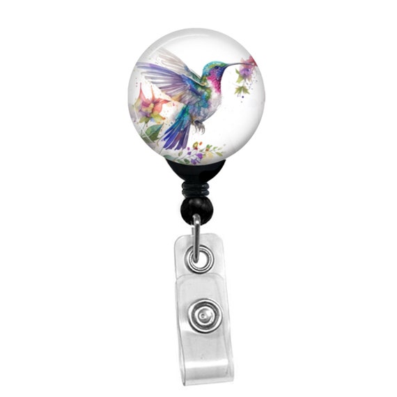 Hummingbird Floral Badge Reel Flying Hummingbird Lovers Custom Name Card ID Badge Holder Watercolor