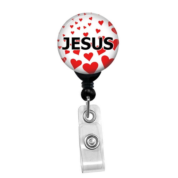 I Love Jesus With Hearts Background Retractable Badge Reel Custom Name Card ID Badge Holder