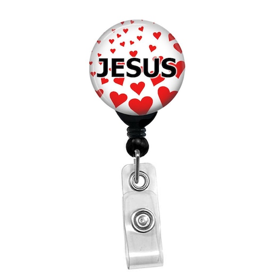 I Love Jesus With Hearts Background Retractable Badge Reel Custom Name Card ID Badge Holder