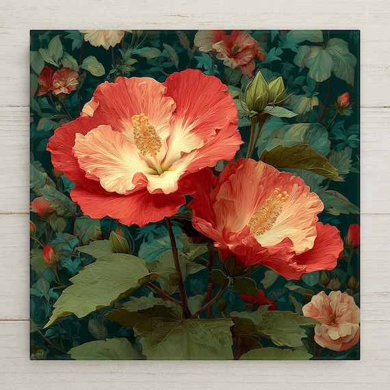 Hibiscus Wall Art Ceramic Tile Hawaii Gift State Flower Decor Tropical Nature Art Place Identity Hawaiian Nature