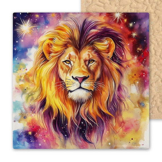 Leo Zodiac Ceramic Tile Art: Watercolor Lion Wall Decor, Celestial Astrology Gift, Bold Home Accent