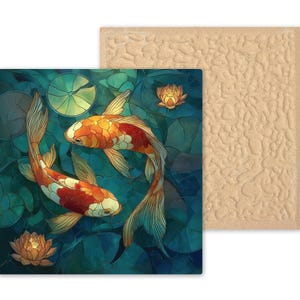 Koi Fish Wall Art Ceramic Tile – Zen Bathroom Decor – Feng Shui Yin Yang Koi – Japanese Pond Wall Decor – Spa Home Gift image 9