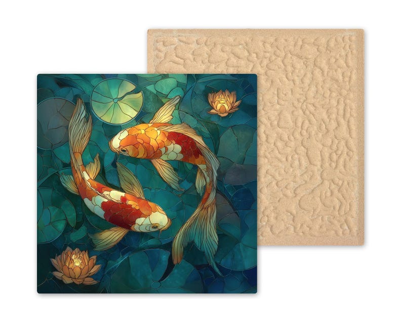 Koi Fish Wall Art Ceramic Tile – Zen Bathroom Decor – Feng Shui Yin Yang Koi – Japanese Pond Wall Decor – Spa Home Gift image 9
