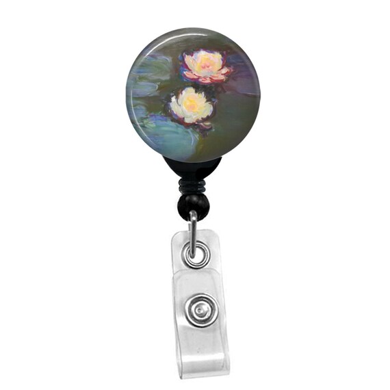Monet Water Lilies Badge Reel – Impressionist Art ID Holder for Nurses Teachers Office – Floral Artistic Work Accessory Gift
