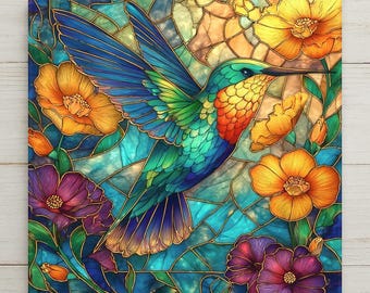 Hummingbird Ceramic Tile Art: Stained Glass Style Nature Decor