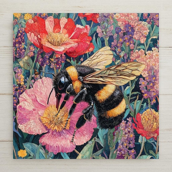 Art Nouveau Ceramic Bee Trivet: William Morris Inspired Decorative Tile for Kitchen or Wall Decor