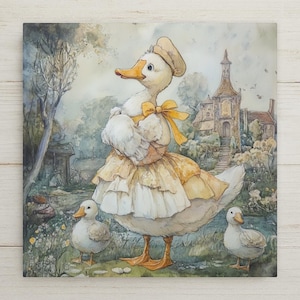 Whimsical Mother Goose Ceramic Tile Art: Cottagecore Nursery Rhyme Wall Decor for Kids' Room