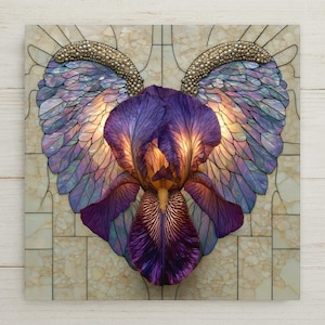 Angel Wings Purple Iris Wall Art Ceramic Tile Faith Keepsake Stained Glass Style Purple Opal Glass Decor