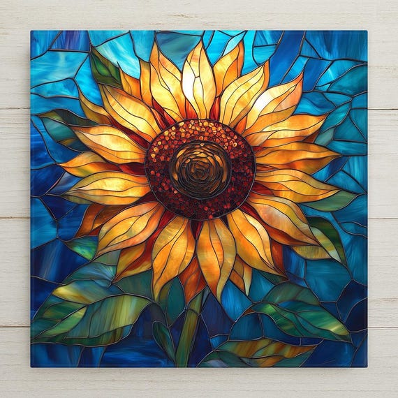 Sunflower Wall Art Ceramic Tile Kitchen Decor Sunflower Lover Gift Floral Tile Art