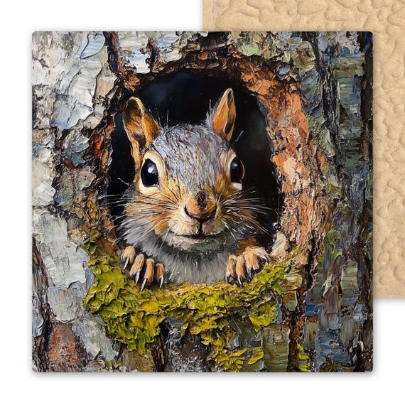Realistic Ceramic Squirrel Tile Art - Woodland Animal Wall Decor for Nature Lovers and Forest Enthusiasts