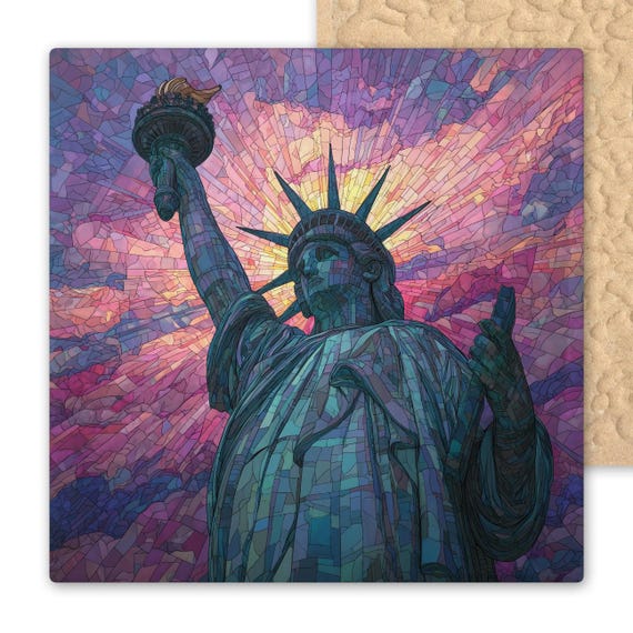 Statue of Liberty Wall Art Ceramic Tile Stained Glass Style NYC Landmark Patriotic Home Décor American Icon Gift