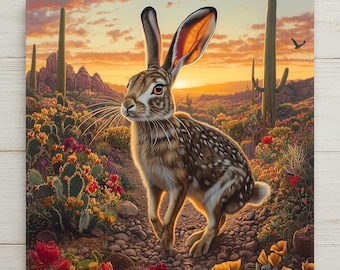 Desert Jackrabbit Wall Art Ceramic Tile Southwest Decor Arizona Wildlife Gift Sonoran Desert Art