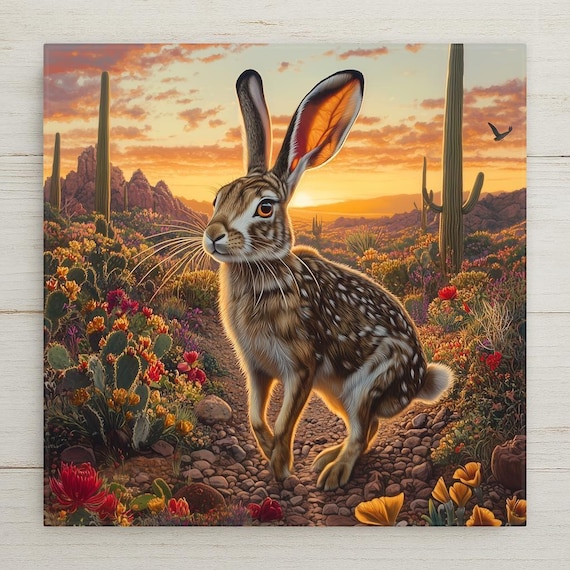 Desert Jackrabbit Wall Art Ceramic Tile Southwest Decor Arizona Wildlife Gift Sonoran Desert Art