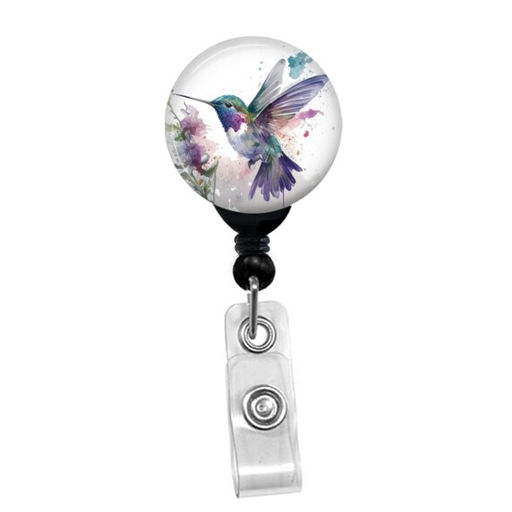 Hummingbird Badge Reel Floral Hummingbird Lovers Custom Name Card ID Badge Holder Watercolor