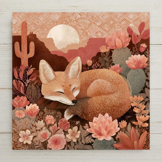 Desert Fox Ceramic Tile Wall Art - Terracotta Sage Southwest Decor for Nature-Inspired Boho Homes