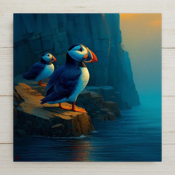 Puffin Wall Art Ceramic Tile Iceland Gift Travel Decor Coastal Bird Art Place Identity Nature Gift Birdwatcher Art