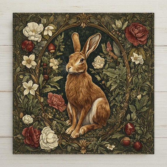 Rabbit Ceramic Tile: William Morris Art Nouveau Hare Decor