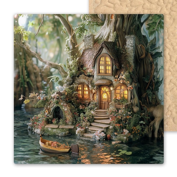 Enchanting Fairycore Ceramic Tile Art: Whimsical Woodland Cottage Wall Decor, Fantasy Home Gift