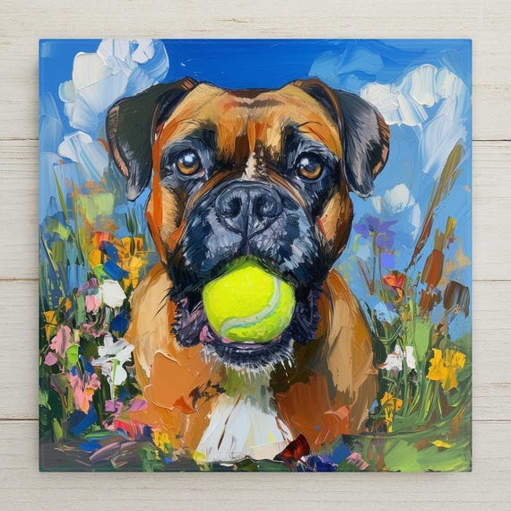 Boxer Wall Art Ceramic Tile – Let’s Play Fetch – Boxer Dog Wall Decor – Boxer Dog Gift – Colorful Dog Wall Decor – Dog Lover Home Decor