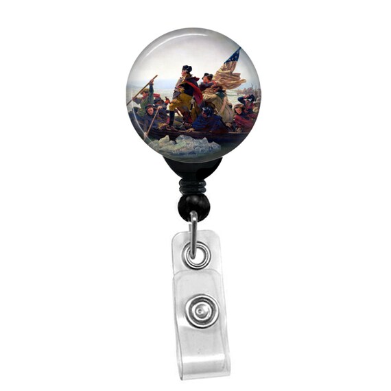 Emanuel Leutze - Washington Crossing the Delaware Badge Reel Holder ID Card Name Retractable Patriotic American Flag Badge Holder