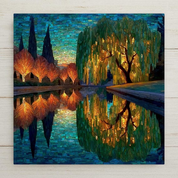 Weeping Willow Wall Art Ceramic Tile Stained Glass Style Memorial Sympathy Gift Nature Tree Decor Art