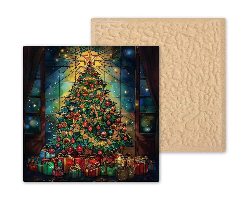 Christmas Tree Ceramic Tile Wall Art Stained Glass Style Faith Decor Christian Holiday Home Bookshelf Art image 9