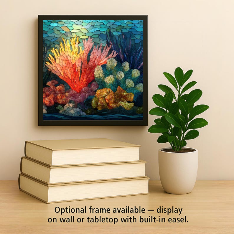 Coral Reef Wall Art Ceramic Tile Ocean Gift Stained Glass Decor Marine Nature Art Reef Lover Coastal Gift Tile 画像 2