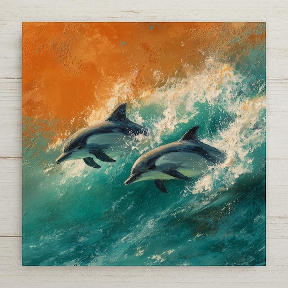Dolphin Wall Art Ceramic Tile Coastal Wildlife Gift Dolphin Lover Decor Ocean Tile Art