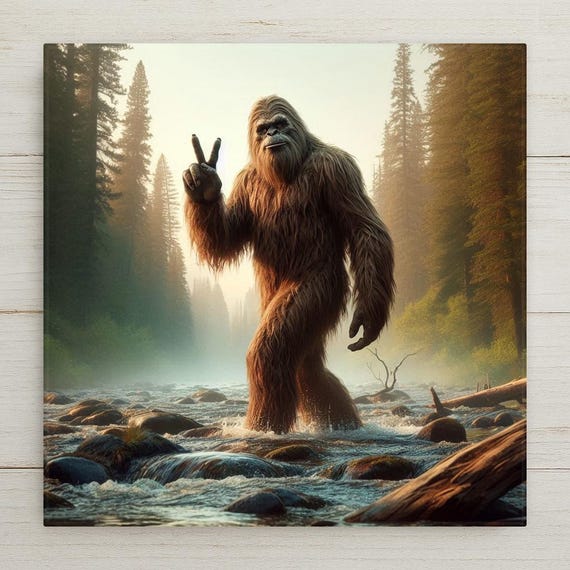Sasquatch Peace Sign Ceramic Tile Art: Bigfoot Home Decor