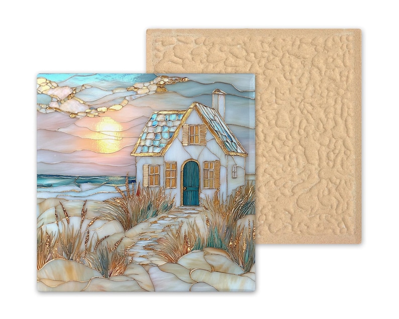 Coastal Cottage Ceramic Tile Art: Stained Glass Style Beach House Decor image 9