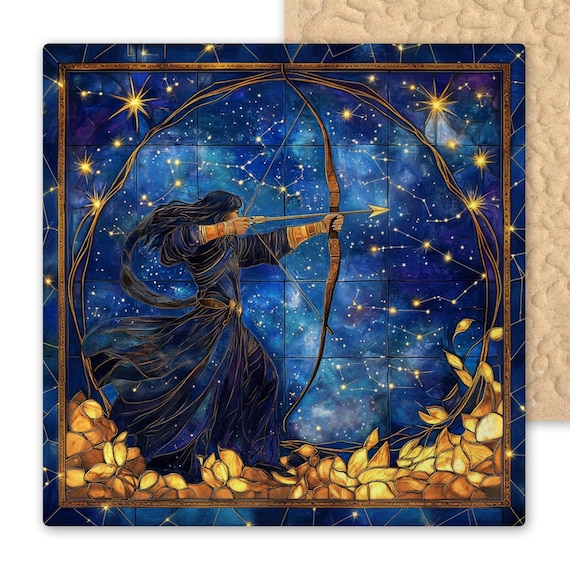 Handcrafted Sagittarius Zodiac Ceramic Tile Wall Art - Stained Glass Inspired Astrology Home Decor