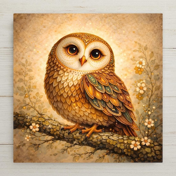 Owl Wall Art Ceramic Tile – Whimsical Woodland Bird Wall Decor – Rustic Cabin Home Decor Nature Farmhouse Decor