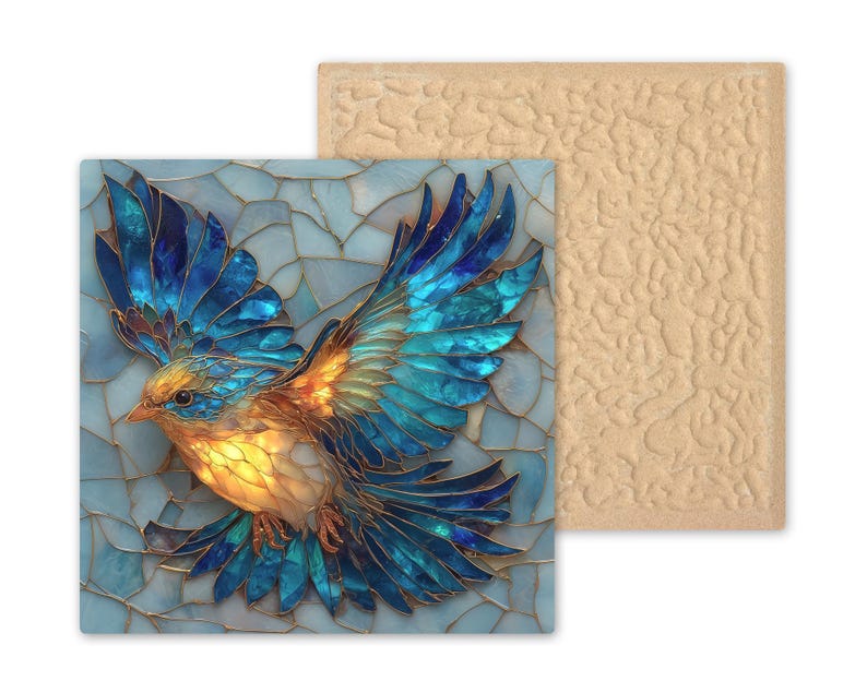 Bluebird Ceramic Tile Wall Art – Stained Glass Style Bird Decor, Nature ...