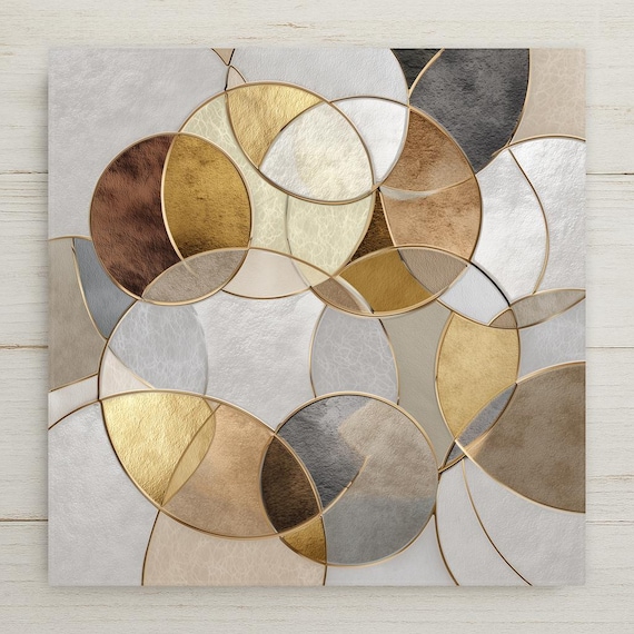 Meaningful Abstract Circles Ceramic Tile Wall Art – Symbolic Balance & Unity Design, Stained Glass Style Spiritual Home Decor