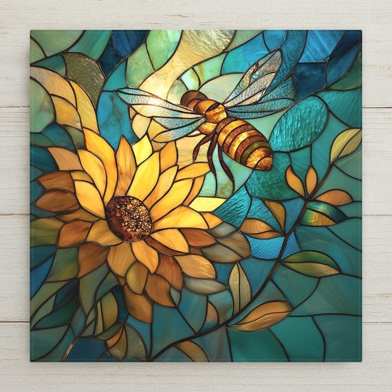 Bee Wall Art Ceramic Tile – Sunflower Pollinator Decor – Nature Lover Wall Decor – Garden Kitchen Decor – Decorative Wall Tile Home Decor