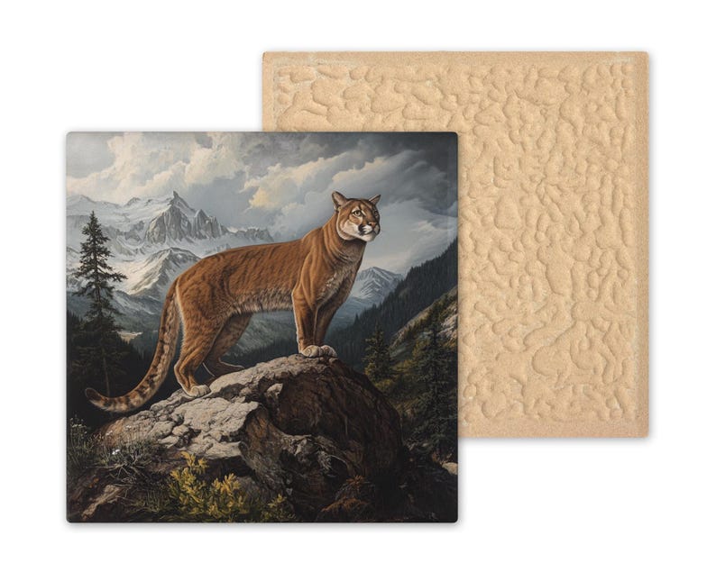 Cougar Wall Art Ceramic Tile Wildlife Gift Mountain Lion Decor Rustic Cabin Art Nature Lodge Gift Bild 9