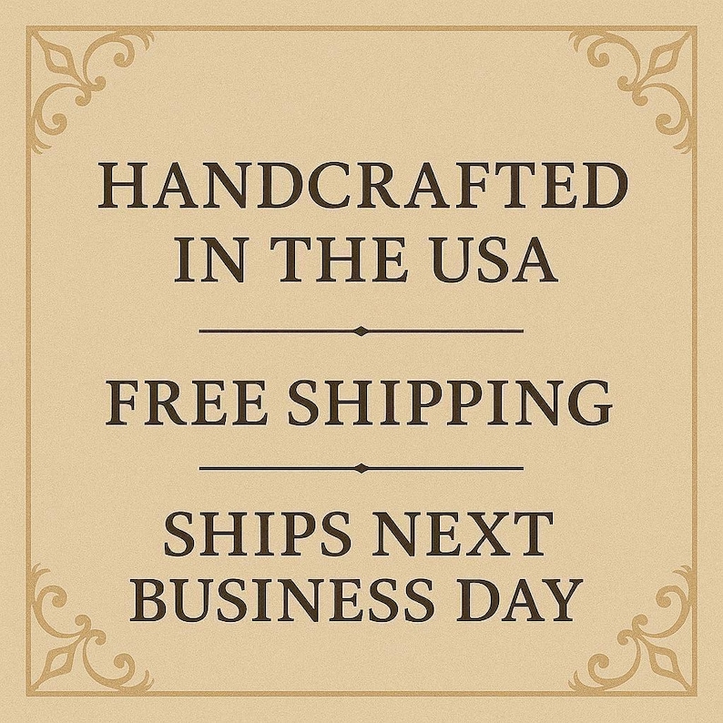 The image is a sign advertising a product, specifically a handmade item, that is free shipping and will be available for business the next day.