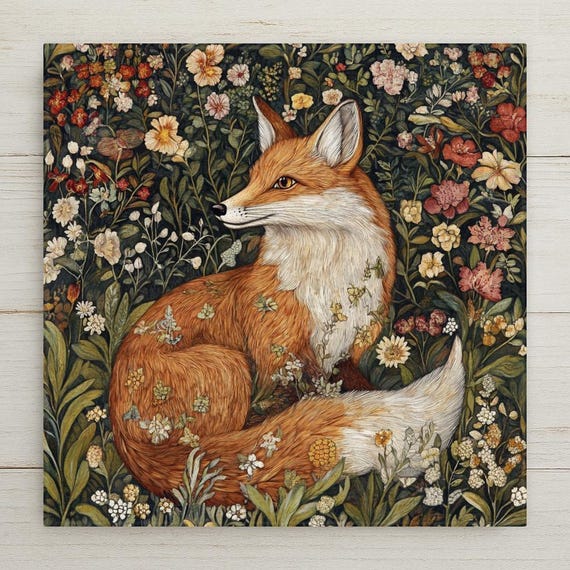Art Nouveau Fox Ceramic Tile: William Morris Style Woodland Decor