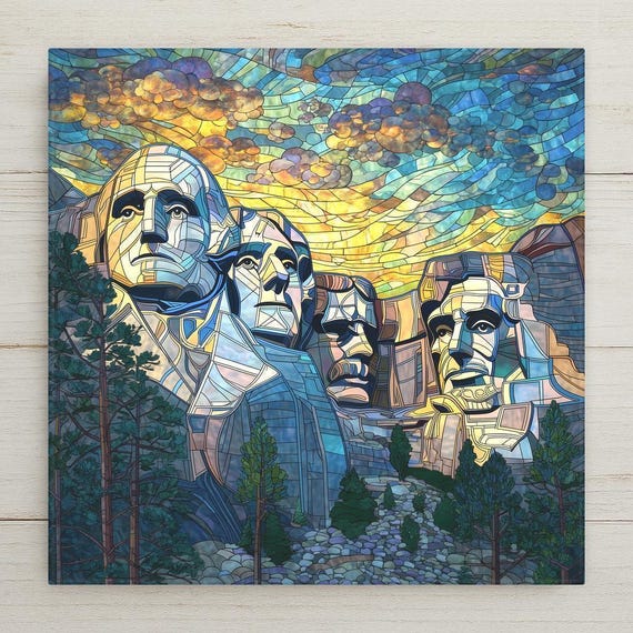 Mount Rushmore Wall Art Ceramic Tile American Gift Patriotic Decor Presidents Landmark Art USA Gift Tile
