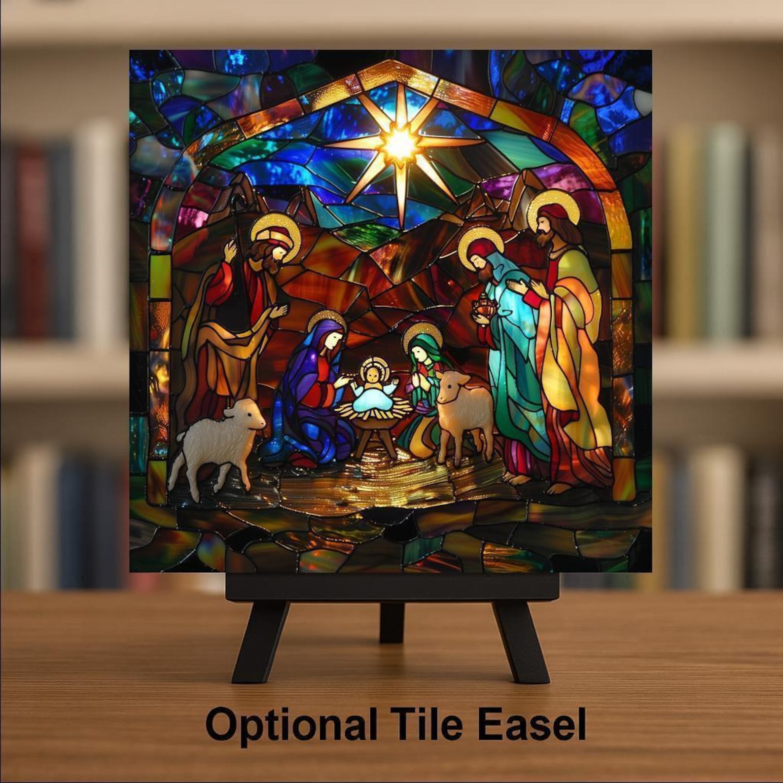 Nativity Wall Art Ceramic Tile Stained Glass Style Christmas Gift Holy ...