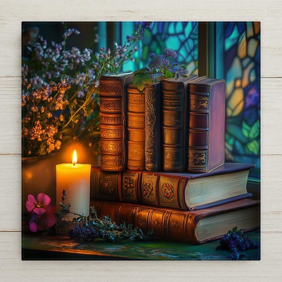 Antique Books Wall Art Ceramic Tile Reading Nook Decor Book Lover Gift Cozy Home Library Art Tile